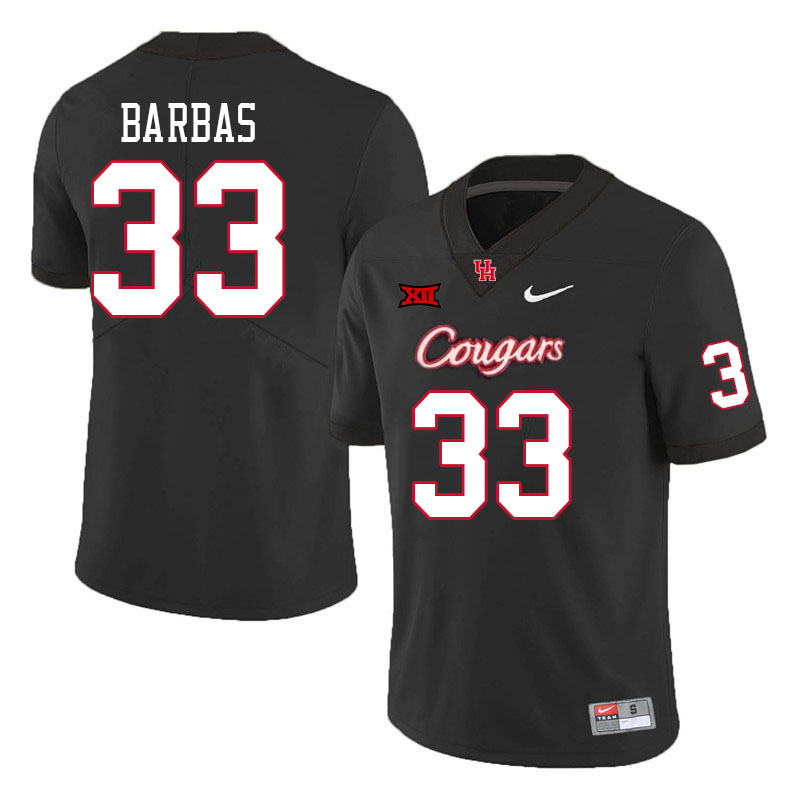Men #33 Johnsley Barbas Houston Cougars Big 12 XII College Football Jerseys Stitched-Black - Click Image to Close